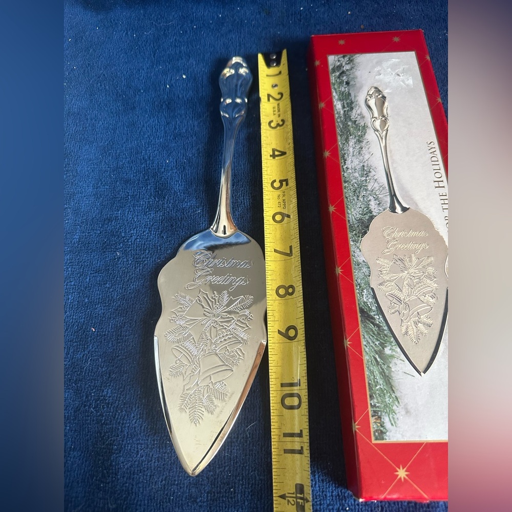 Vintage Silver Plated Pie Server Christmas Greetings Home for the Holidays NEW - Picture 5 of 7